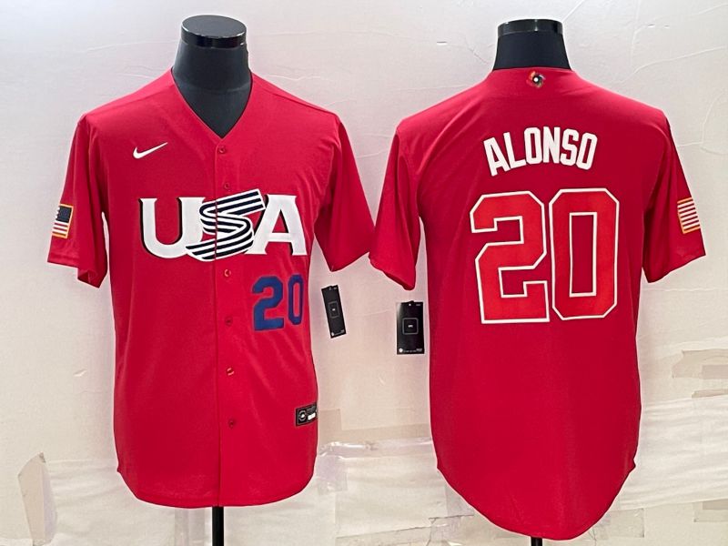 Men 2023 World Cub USA #20 Alonso Red Nike MLB Jersey5->more jerseys->MLB Jersey
